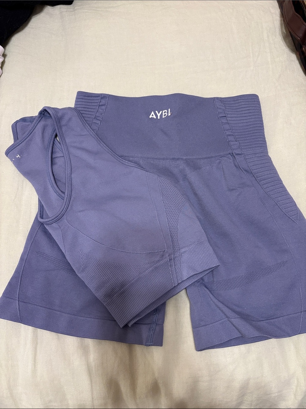 AYBL High-Waist Seamless Bike Shorts & Matching Crop Top in Lavender Blue